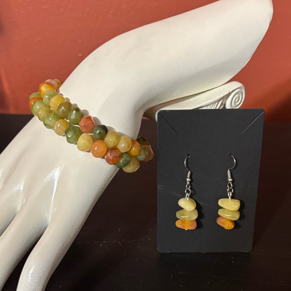 Multicolor Beaded Bracelet and Earrings Set
